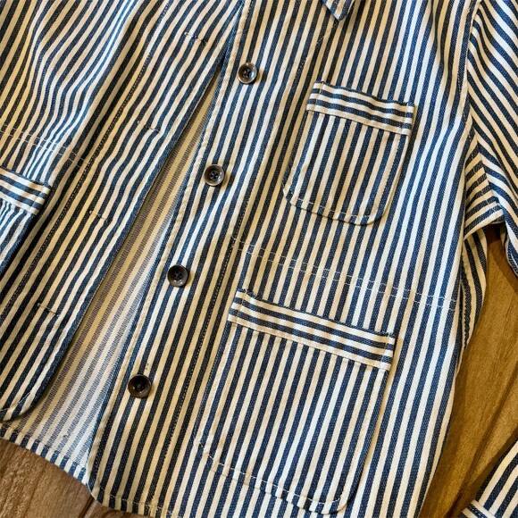 Madewell Chore Utility Jacket Womens M Blue White Stripe Workwear Pockets - Picture 2 of 6